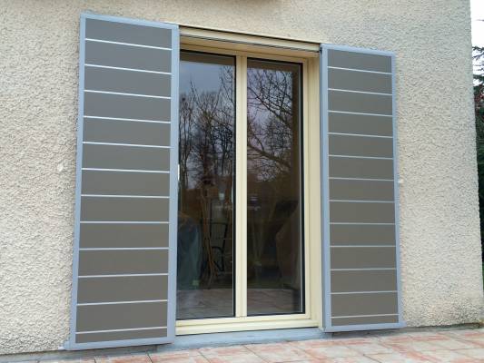 Volet coulissant en Aluminium Gris beige satiné SIB Volet coulissant en Aluminium Gris beige satiné SIB