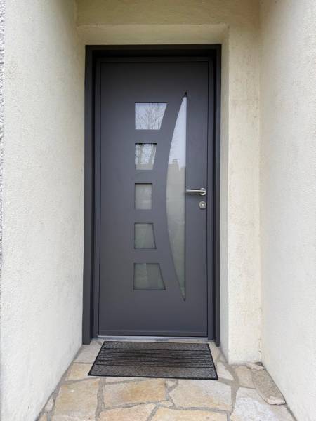 Portes d'entrée  mixte : porte d’entrée mixte alu-bois semi-vitrée meo yvelines vue extérieure. Wilco Yvelines 78