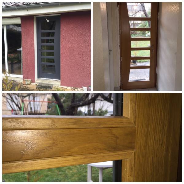 Portes d'entrées en  bois : porte d'entrée bois vitrée bicolore atulam, avec décors. Wilco Yvelines 78