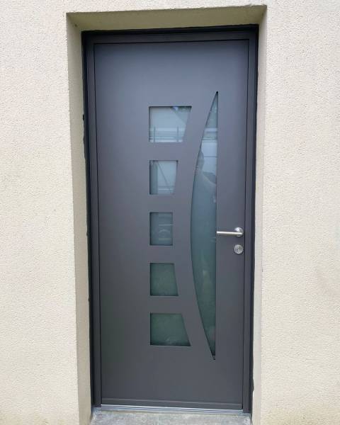 Porte d'entrée alu contemporaine kline (lunaire gris 2900 sablé) Portes d'entrée en aluminium : porte d'entrée alu contemporaine kline (lunaire gris 2900 sablé). Wilco Yvelines 78