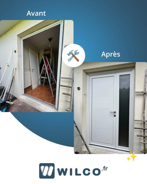 Installation d'une porte d'entrée en aluminium avec fixe latéral Portes d'entrée en aluminium : installation d'une porte d'entrée en aluminium avec fixe latéral. Wilco Yvelines 78