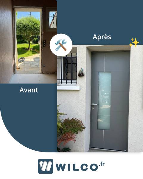 Fenêtres mixte : avant / après porte d'entrée mixte aluminium et bois méo. Wilco Yvelines 78