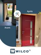 Avant / après porte d'entrée mixte aluminium et bois en rouge