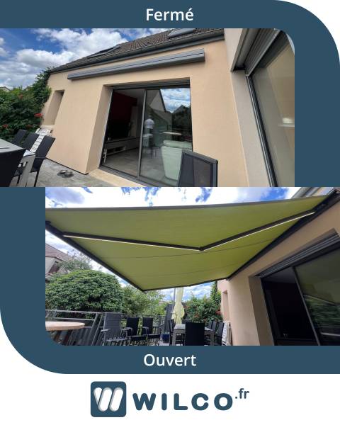 Stores bannes : store banne on'x lux vert avec leds à carrières - fermé / ouvert. Wilco Yvelines 78