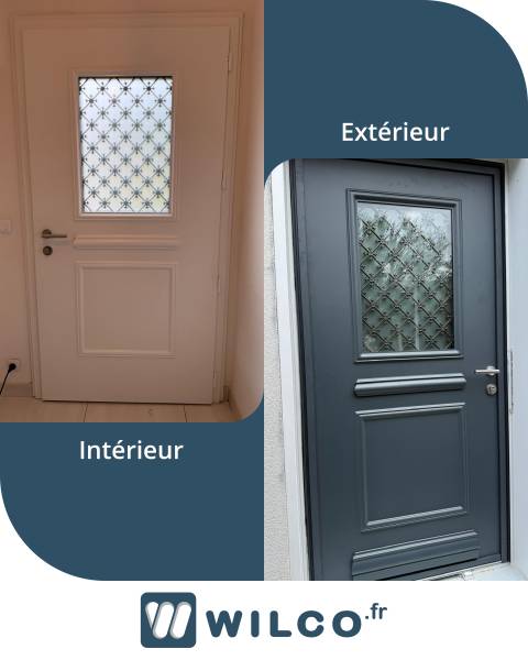 Portes d'entrée en aluminium : porte d'entrée aluminium grise prestige k-line - intérieur / extérieur. Wilco Yvelines 78
