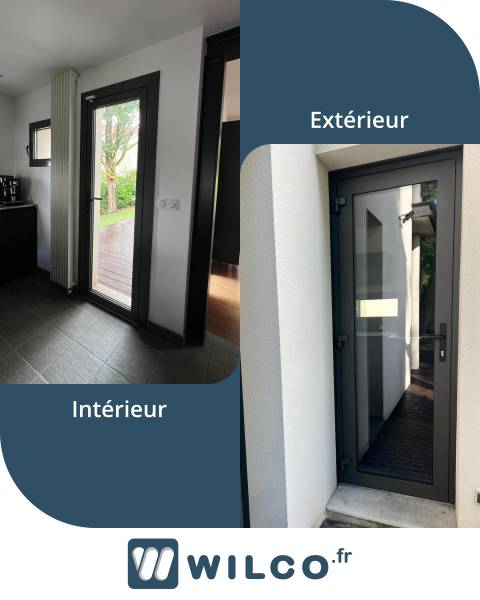 Portes d'entrée en aluminium : porte d'entrée aluminium noire k-line - intérieur / extérieur. Wilco Yvelines 78