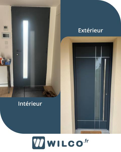 Portes d'entrée en aluminium : porte d'entrée modèle nubie k-line - intérieur / extérieur, avec décors. Wilco Yvelines 78