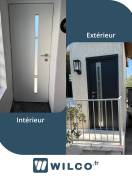 Portes d'entrée en aluminium : porte d'entrée en aluminium grise k-line - intérieur / extérieur, avec décors. Wilco Yvelines 78