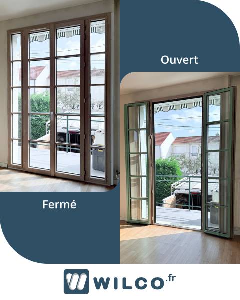 Fenêtres alu : porte fenêtre aluminium verte k-line yvelines - fermé / ouvert. Wilco Yvelines 78