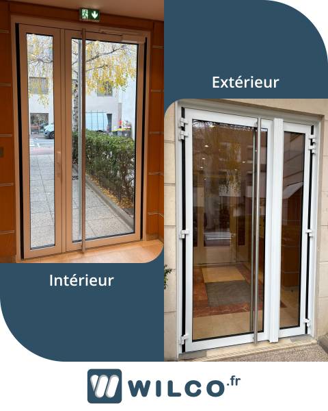 Portes d'entrée en aluminium : porte grand trafic d'immeuble au vésinet - intérieur / extérieur. Wilco Yvelines 78