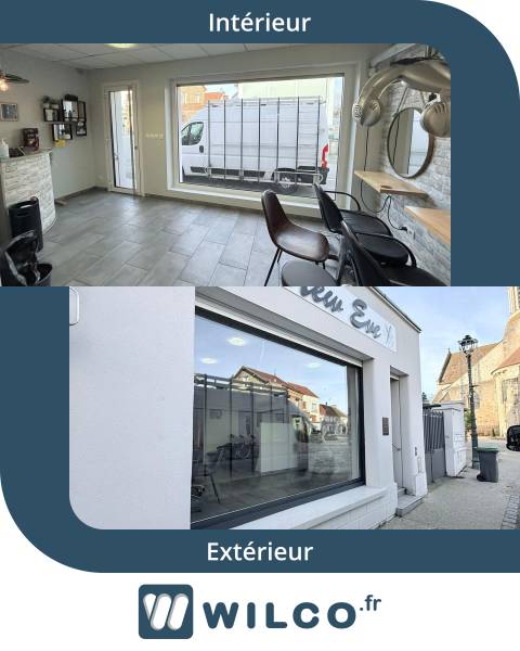 Fenêtres alu : fenêtre fixe salon de coiffure new eve orgeval - intérieur / extérieur. Wilco Yvelines 78